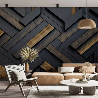 Geometric wall mural used as a contemporary accent wall